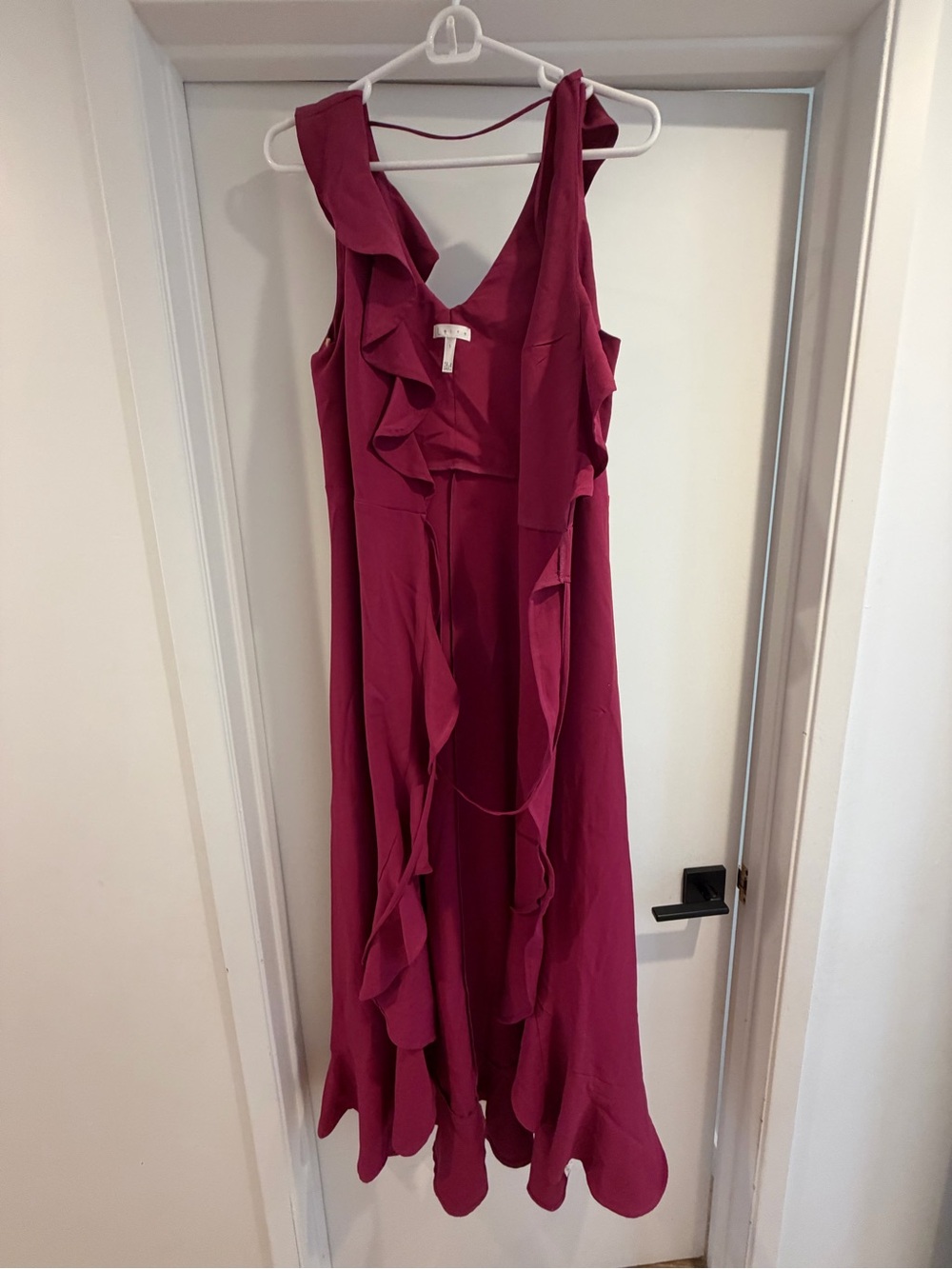 Leith Ruffled V-Neck Maxi Dress in Berry